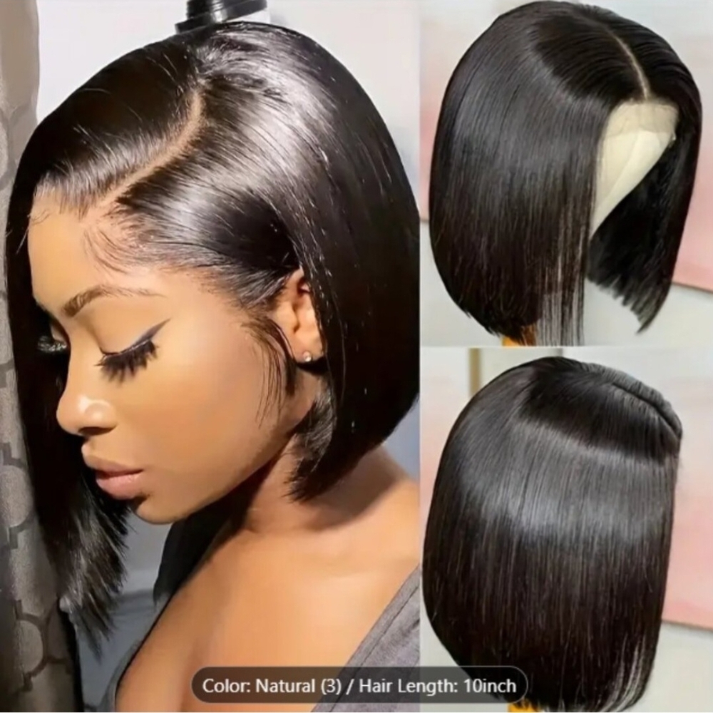 Brazilian Human Hair Black Bob Wig Virgin Human Hair 200% Density 10" Long